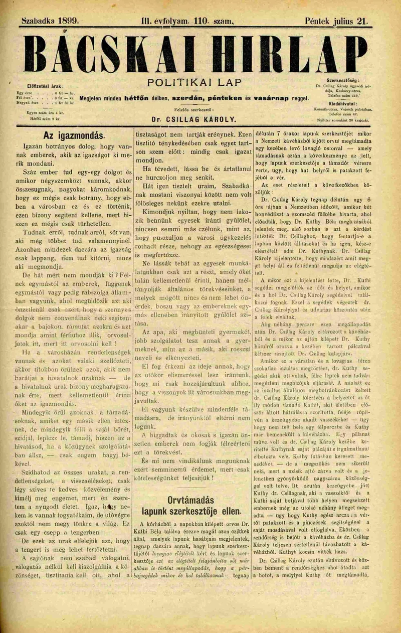Bácskai Hirlap, 3. évf. 1899. július 21. 110. sz.