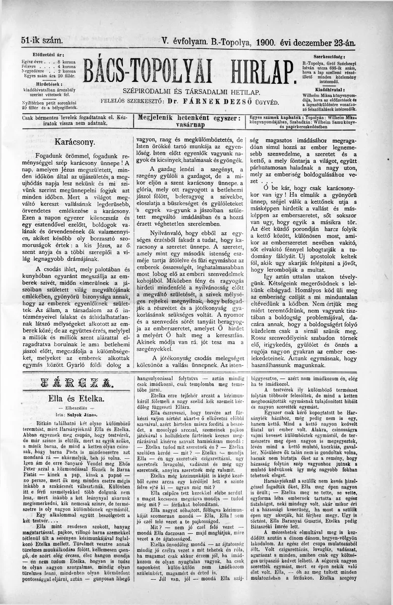 Bács-Topolyai Hirlap, 5. évf. 1900. december 23. 51. sz.