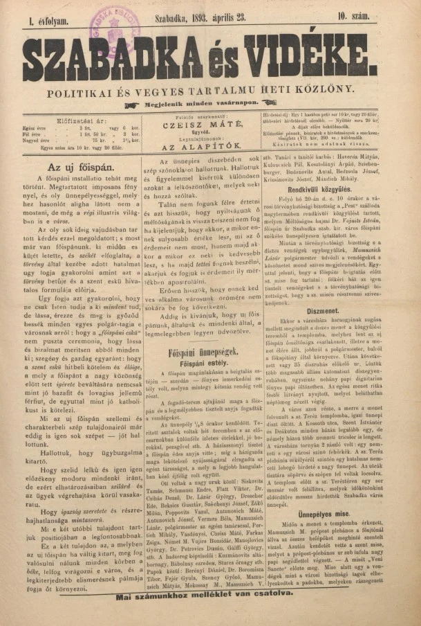 Szabadka és vidéke II, 1. évf. 1893. április 23. 10. sz.