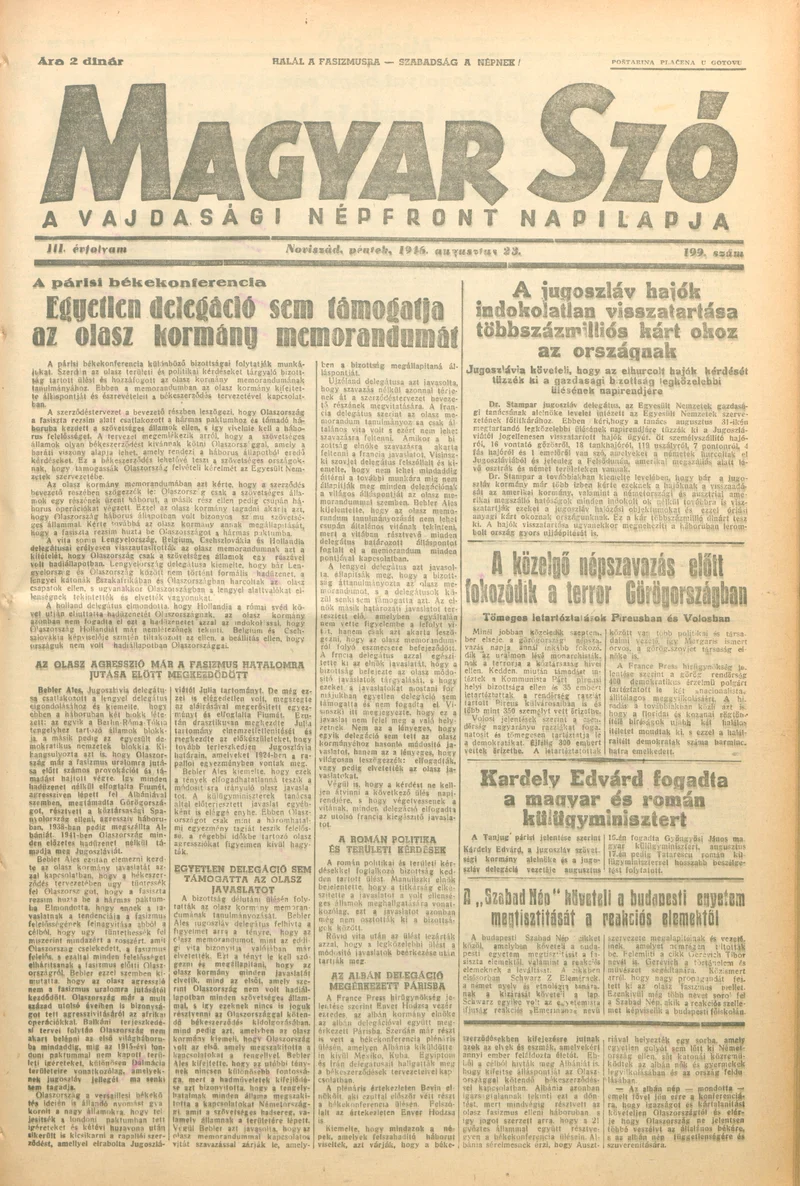 Magyar Szó, 3. évf. 1946. augusztus 23. 199. sz. 1–6. oldal
