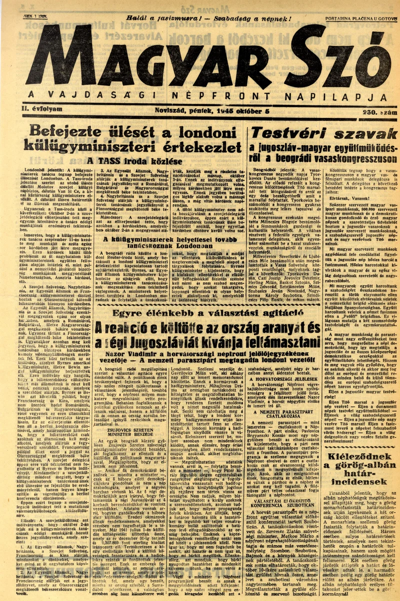 Magyar Szó, 2. évf. 1945. október 5. 230. sz. 1–4. oldal