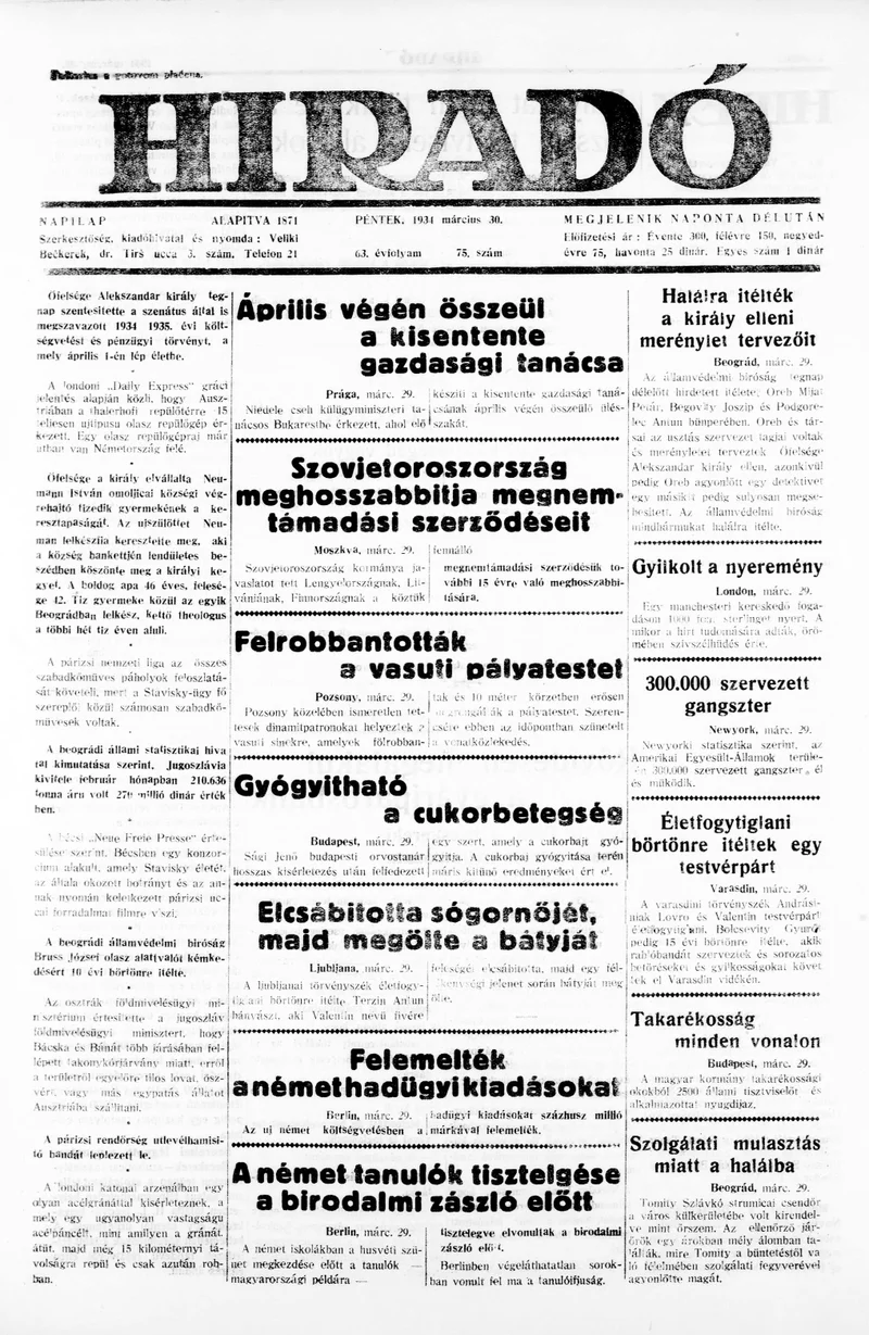 Híradó, 63. évf. 1934. március 30. 75. sz.