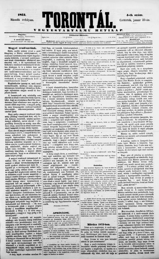 Torontál, 2. évf. 1873. január 23. 4. sz.