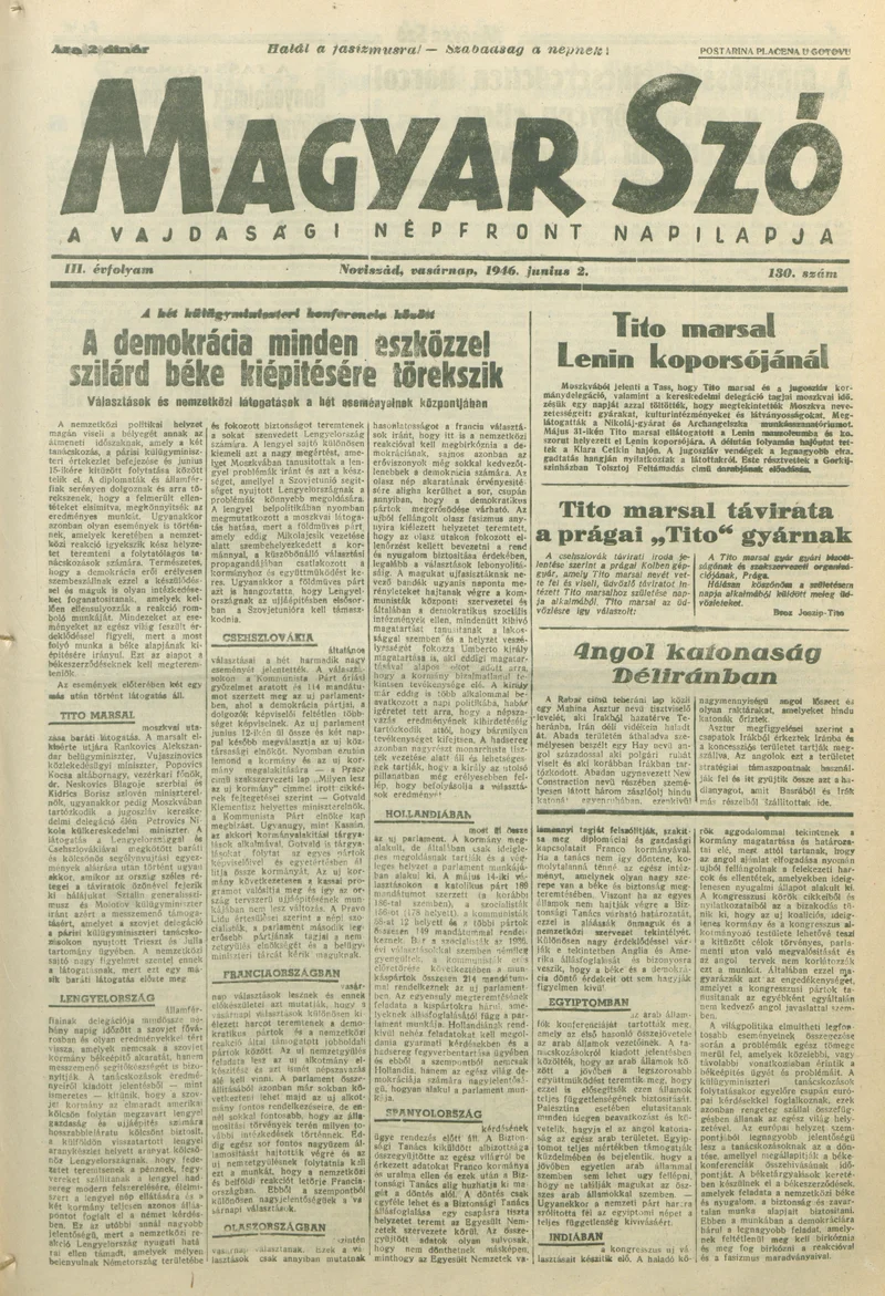 Magyar Szó, 3. évf. 1946. június 2. 130. sz. 1–8. oldal