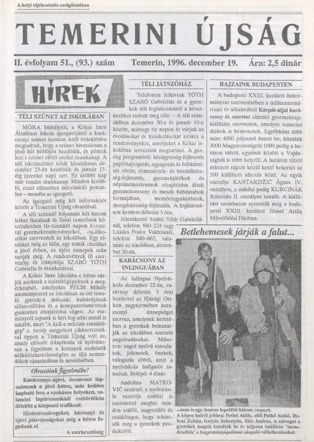 Temerini Újság, 2. évf. 1996. december 19. 51. sz.