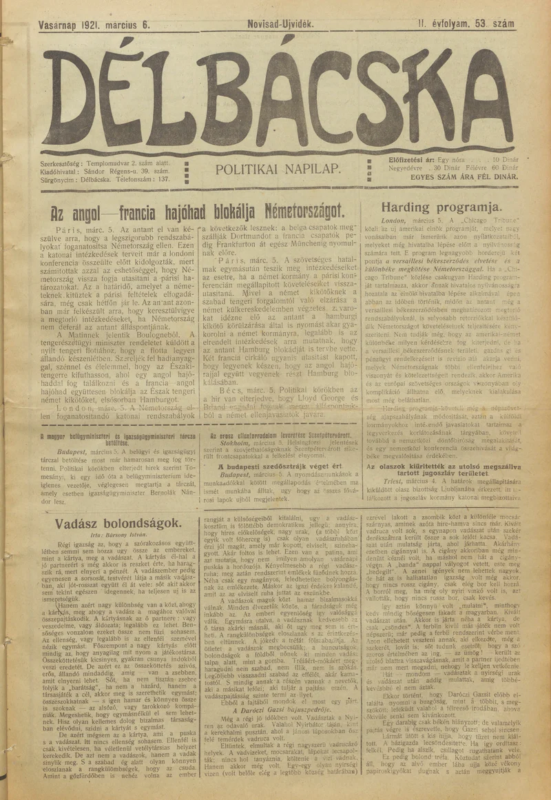 Délbácska, 2. évf. 1921. március 6. 53. sz.