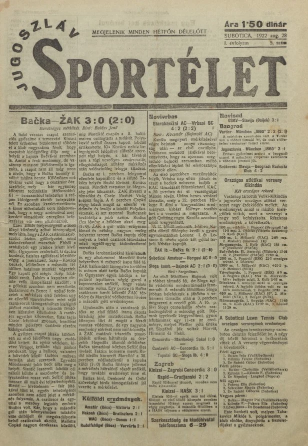 Jugoszláv sportélet, 1. évf. 1922. augusztus 28. 5. sz.