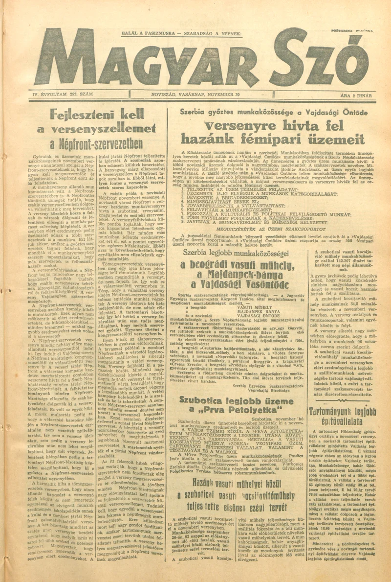 Magyar Szó, 4. évf. 1947. november 30. 292. sz. 1–6. oldal