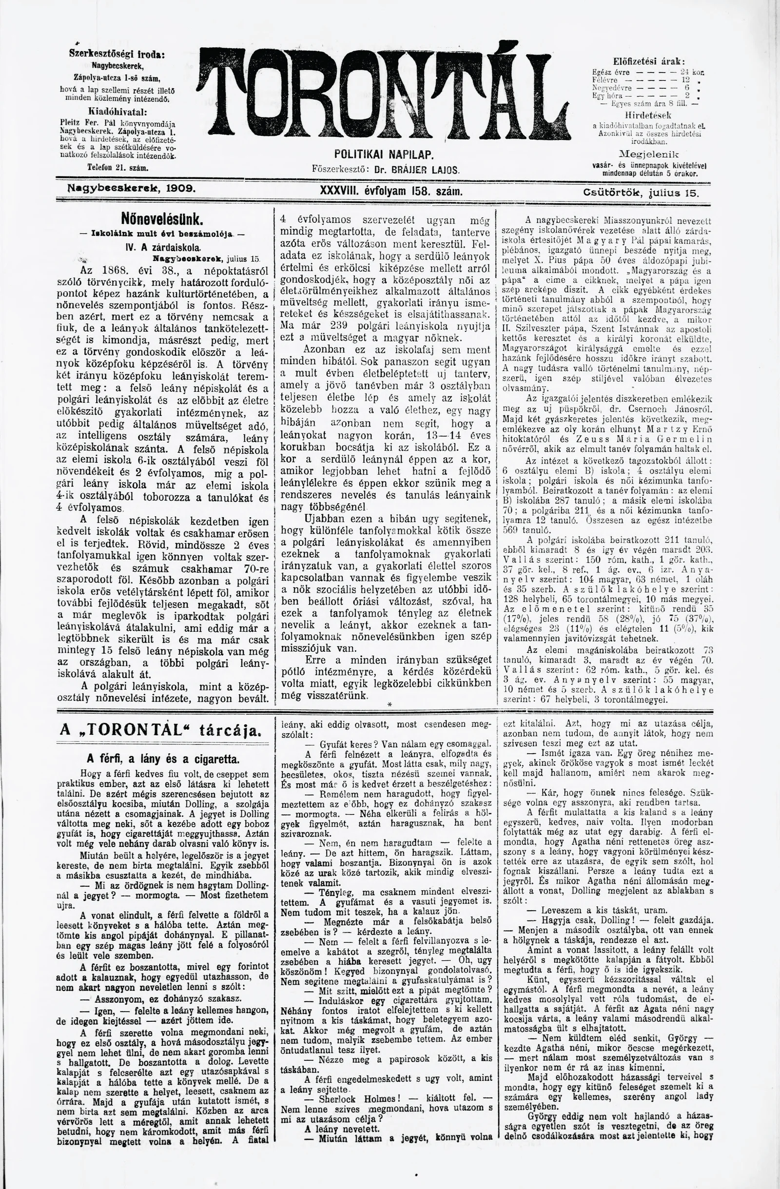 Torontál, 38. évf. 1909. július 15. 158. sz.