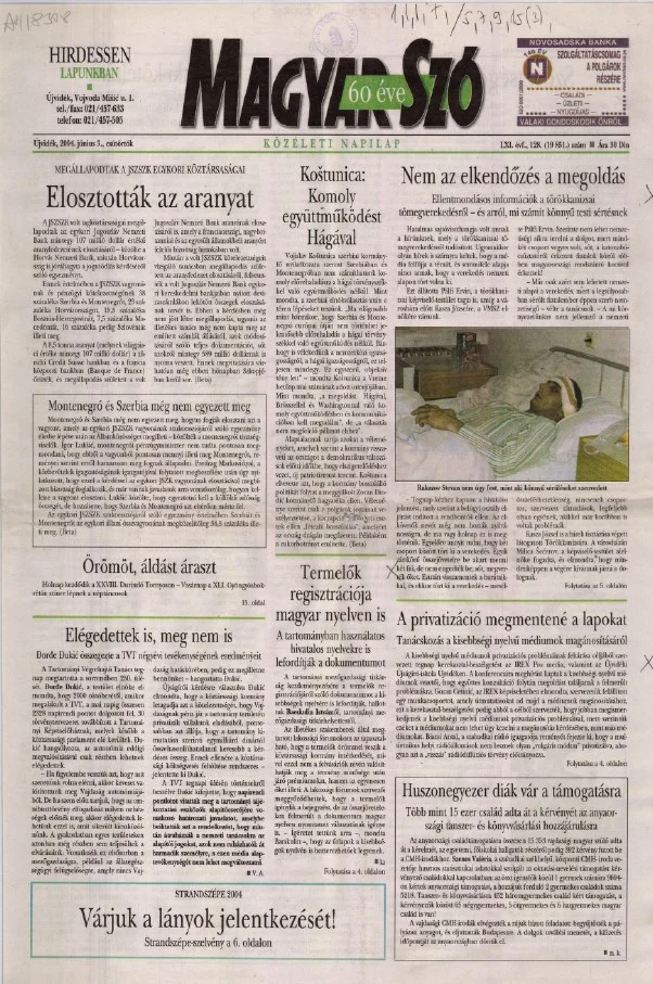 Magyar Szó, 61. évf. 2004. június 3. 128. sz. 1–20. oldal