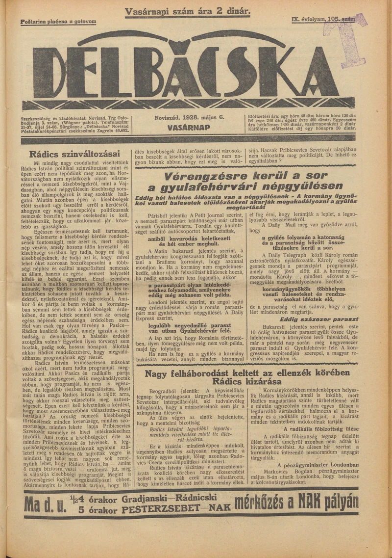 Délbácska, 9. évf. 1928. május 6. 105. sz.
