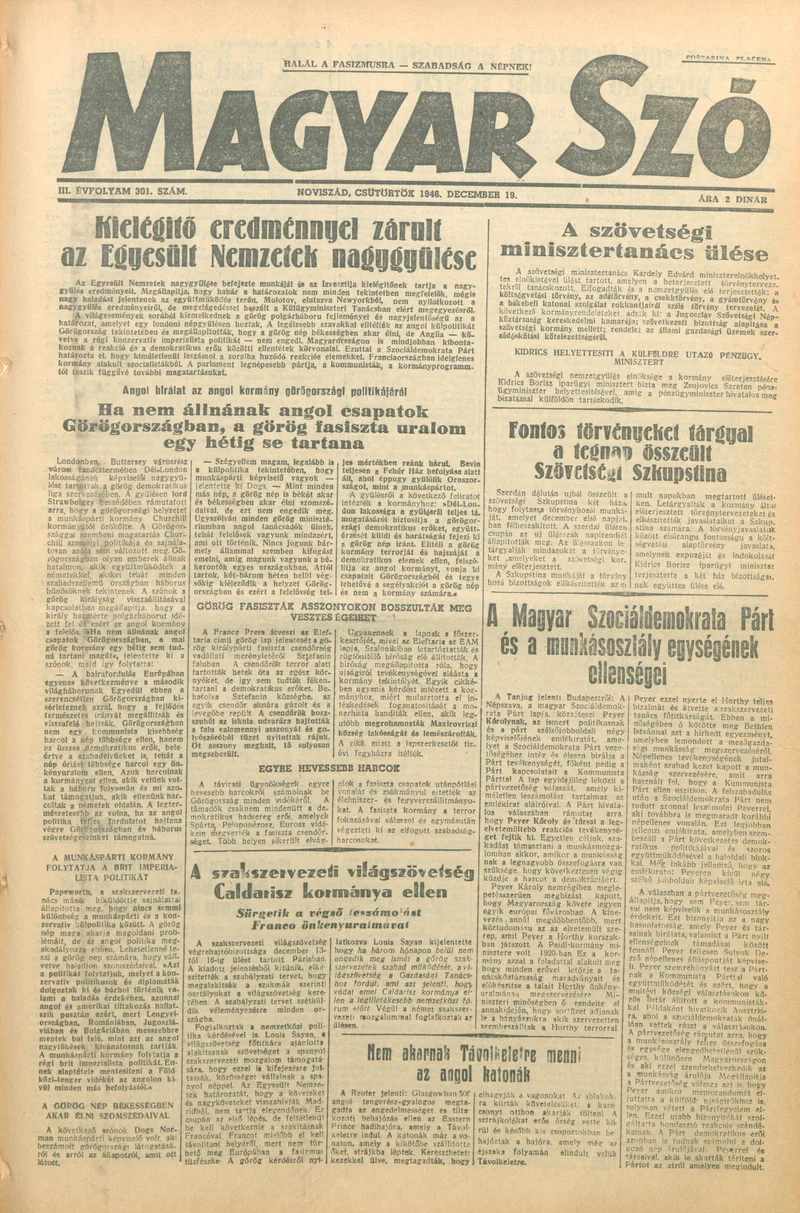 Magyar Szó, 3. évf. 1946. december 19. 301. sz. 1–8. oldal