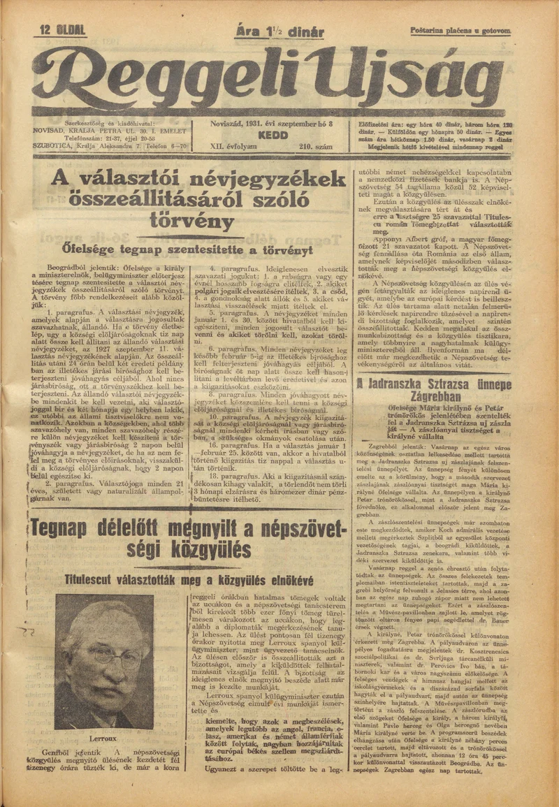 Reggeli Újság, 12. évf. 1931. szeptember 8. 210. sz.