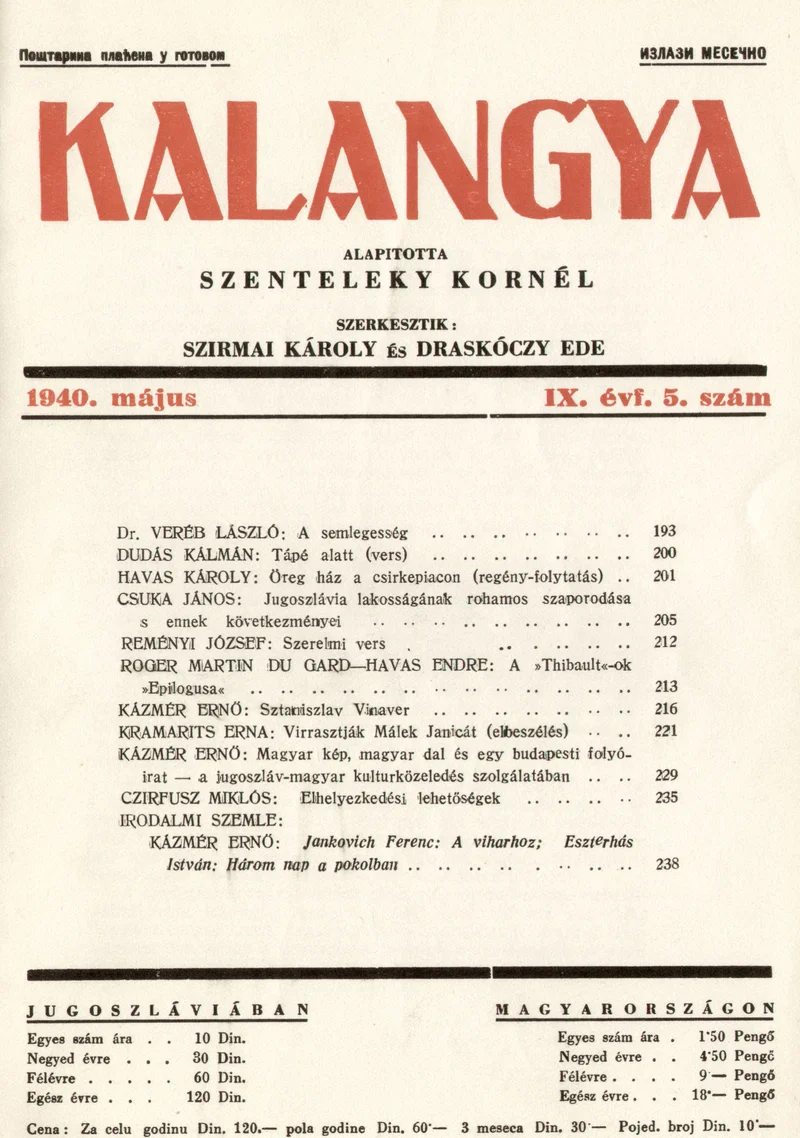 Kalangya, 9. évf. 1940. május. 5. sz. 193–240. oldal