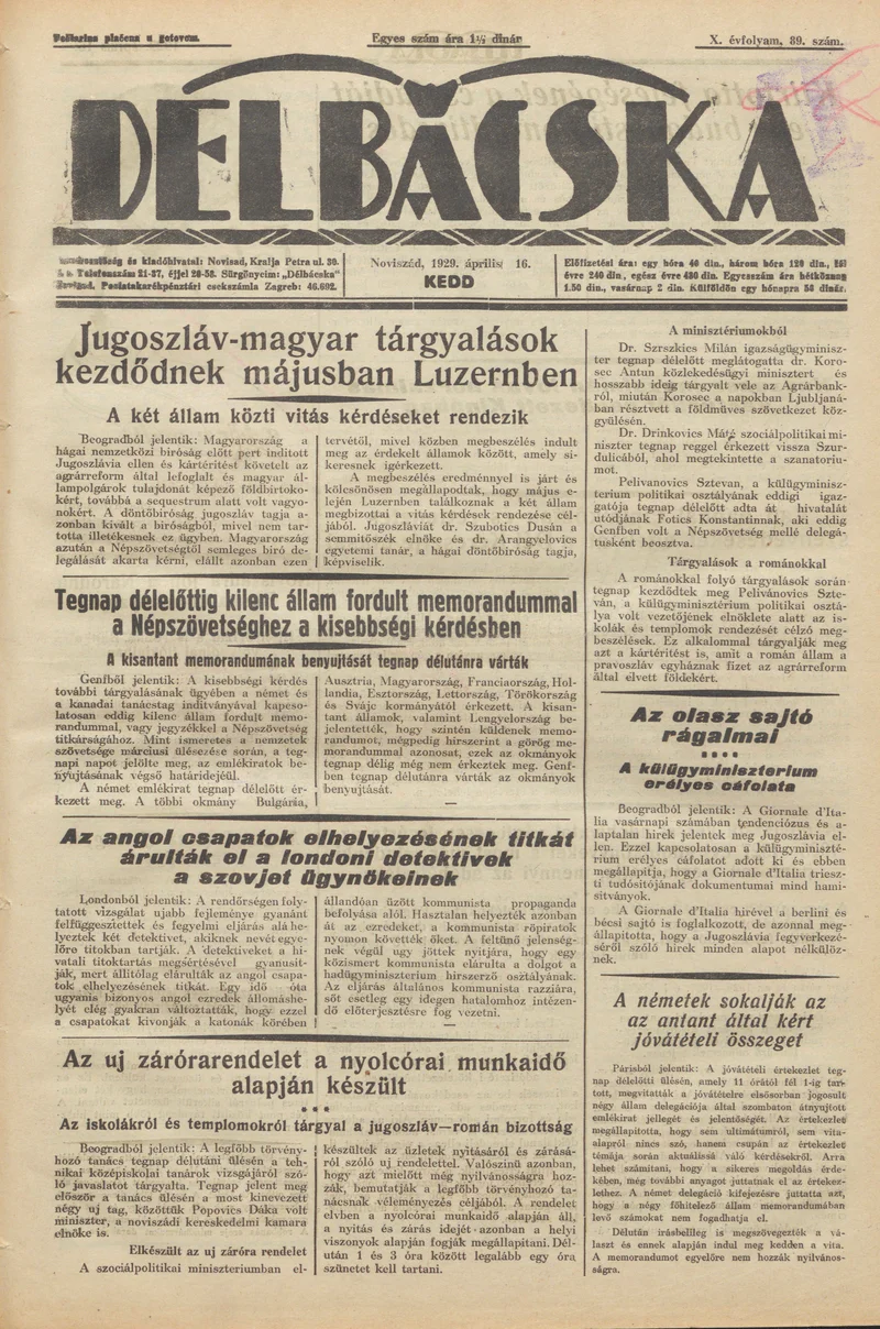 Délbácska, 10. évf. 1929. április 16. 89. sz.