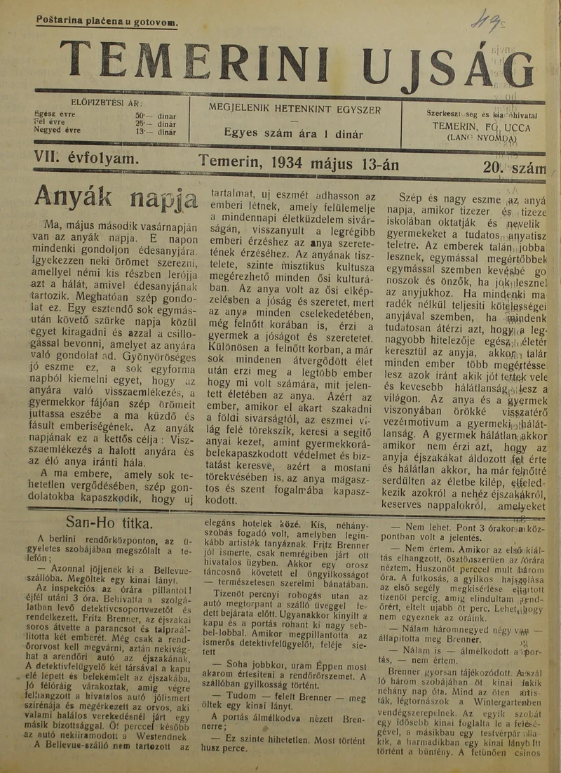 Temerini Újság 1928-1944, 7. évf. 1934. május 13. 20. sz.