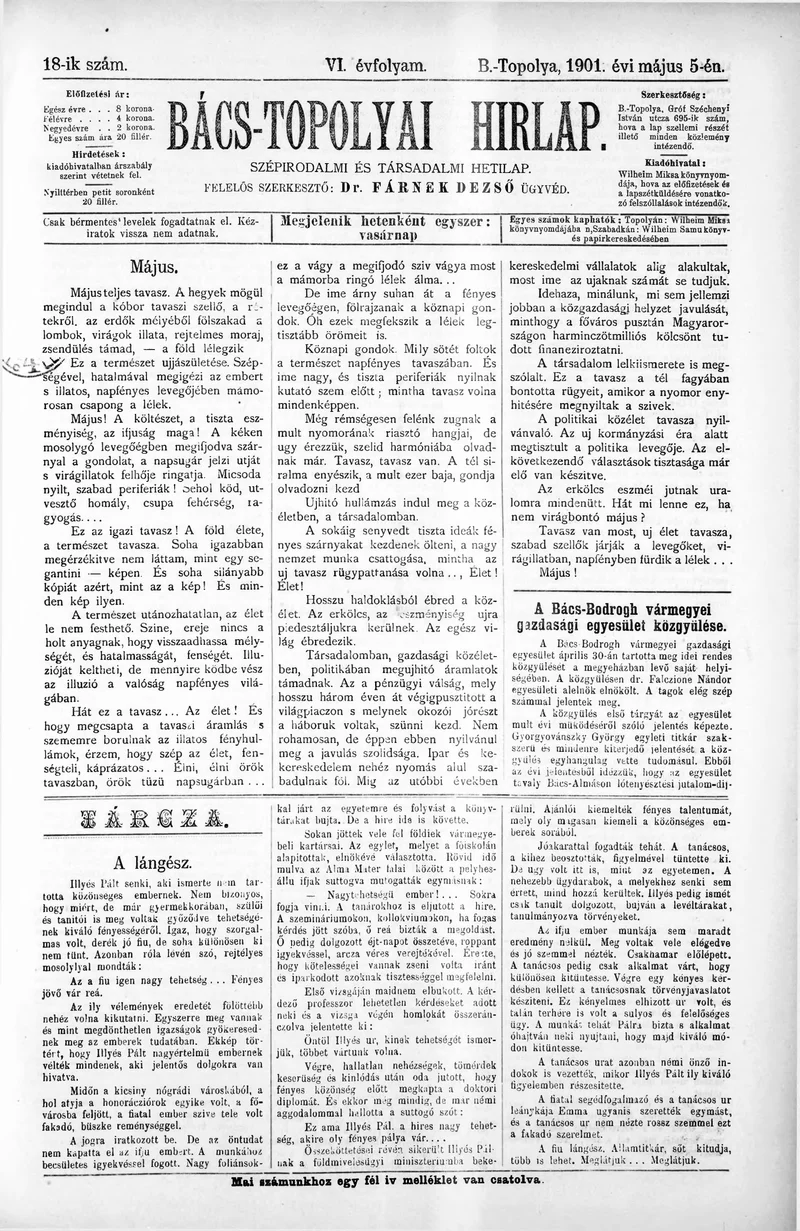 Bács-Topolyai Hirlap, 6. évf. 1901. május 5. 18. sz.