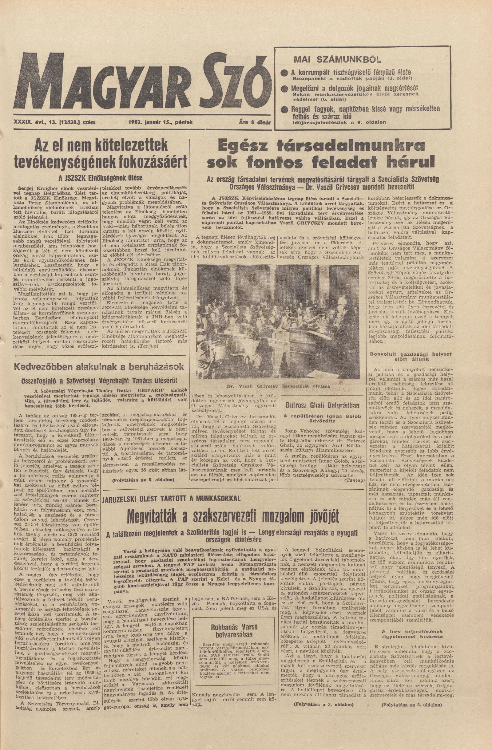 Magyar Szó, 39. évf. 1982. január 15. 13. sz. 1–20. oldal