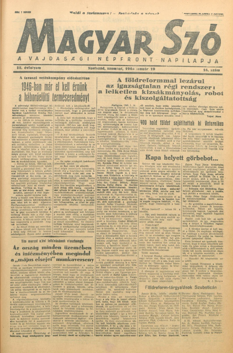 Magyar Szó, 3. évf. 1946. január 19. 15. sz. 1–4. oldal