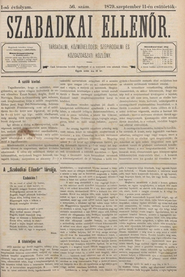 Szabadkai Ellenőr, 1. évf. 1879. szeptember 11. 56. sz.