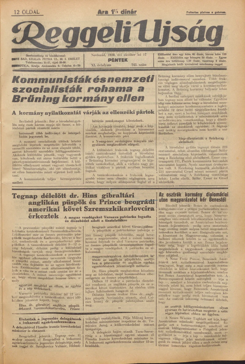Reggeli Újság, 11. évf. 1930. október 17. 243. sz.
