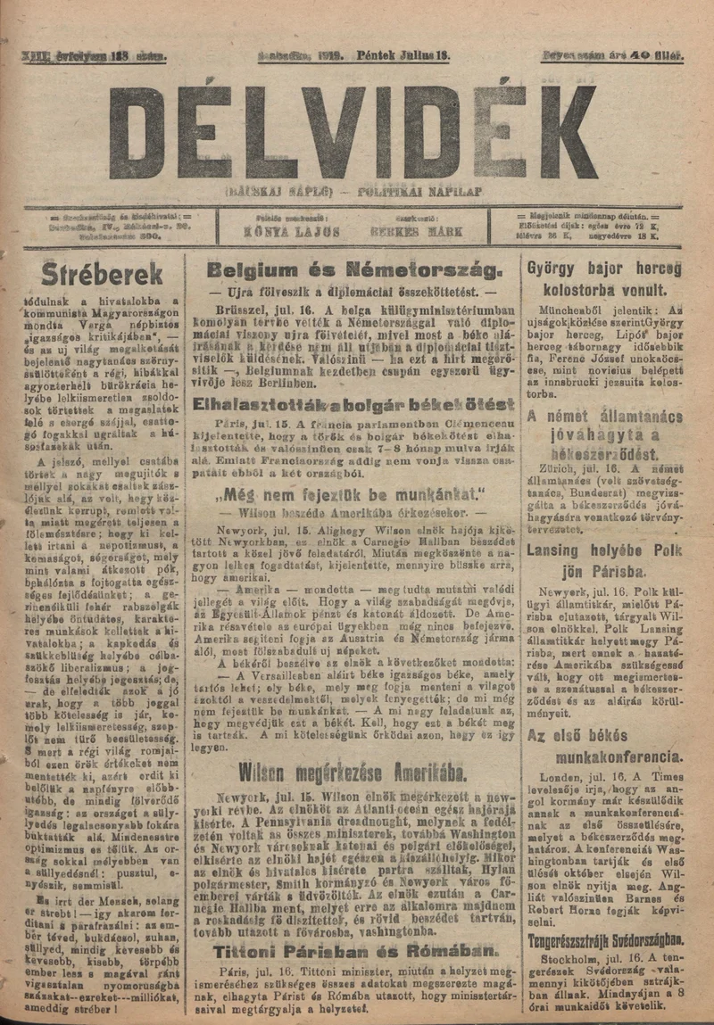 Délvidék, 13. évf. 1919. július 18. 138. sz.