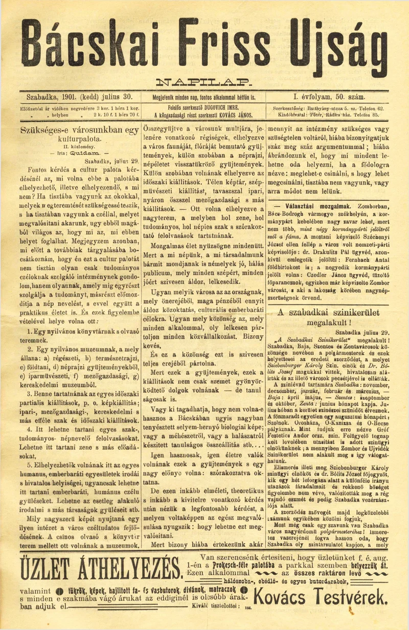 Bácskai Friss Ujság, 1. évf. 1901. július 30. 50. sz.