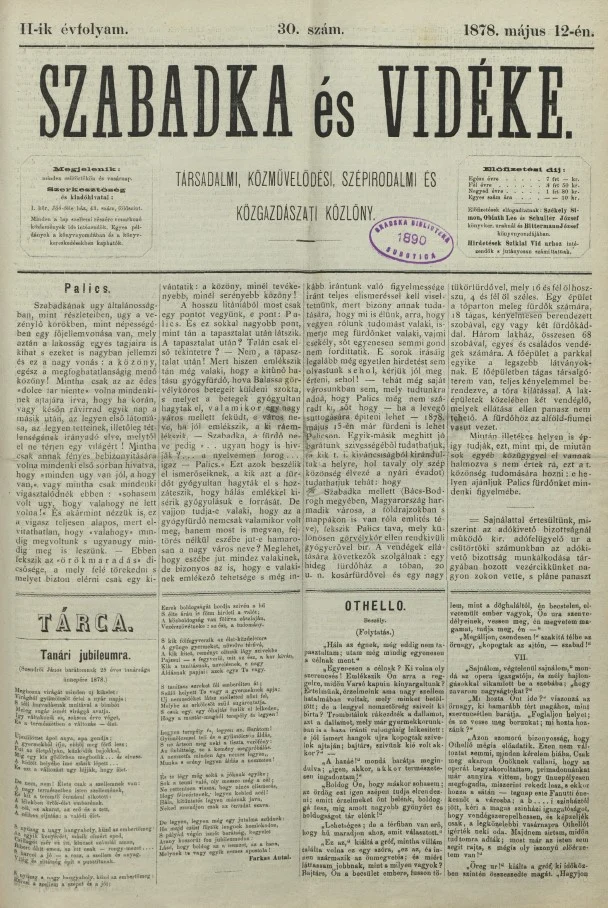 Szabadka és vidéke, 2. évf. 1878. május 12. 30. sz.