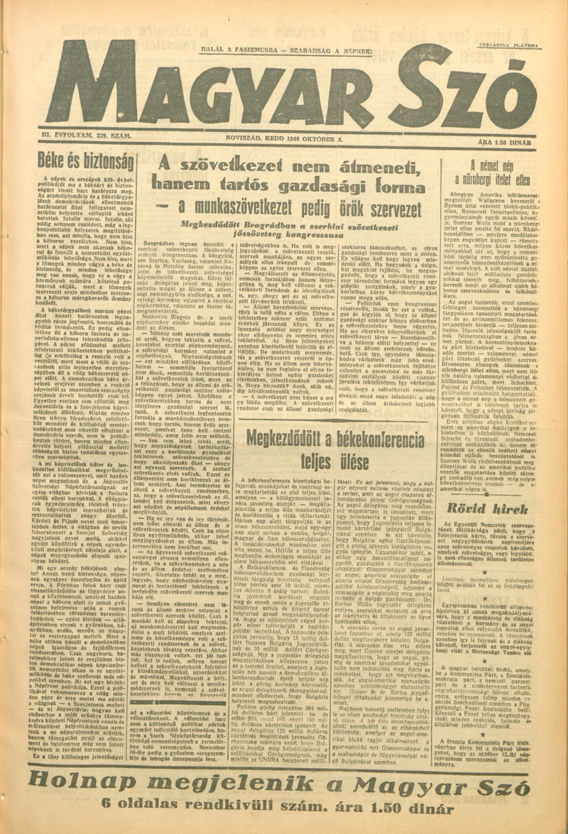 Magyar Szó, 3. évf. 1946. október 8. 239. sz. 1–4. oldal