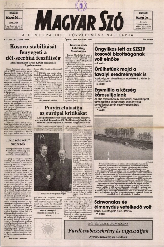 Magyar Szó, 57. évf. 2000. április 18. 91. sz. 1–16. oldal