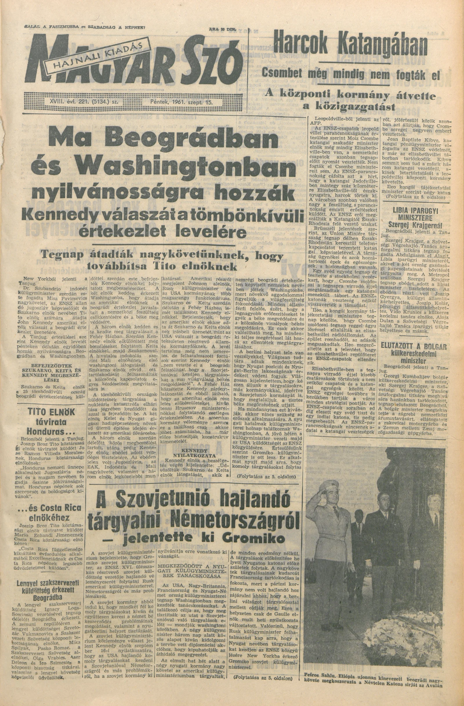 Magyar Szó, 18. évf. 1961. szeptember 15. 221. sz. 1–14. oldal