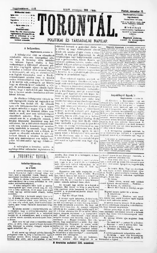Torontál, 24. évf. 1895. november 15. 263. sz.