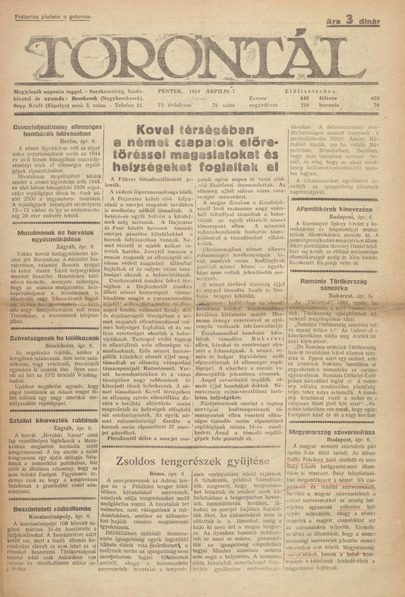 Torontál, 73. évf. 1944. április 7. 79. sz.