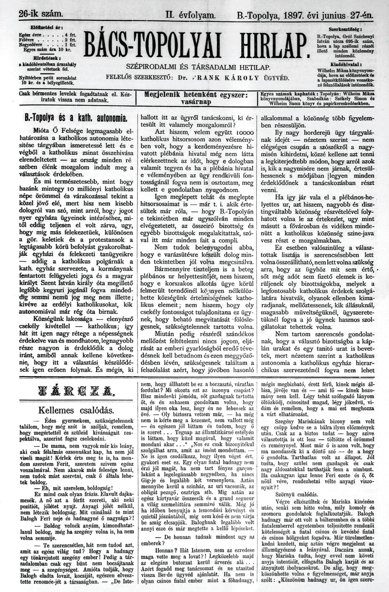Bács-Topolyai Hirlap, 2. évf. 1897. június 27. 26. sz.