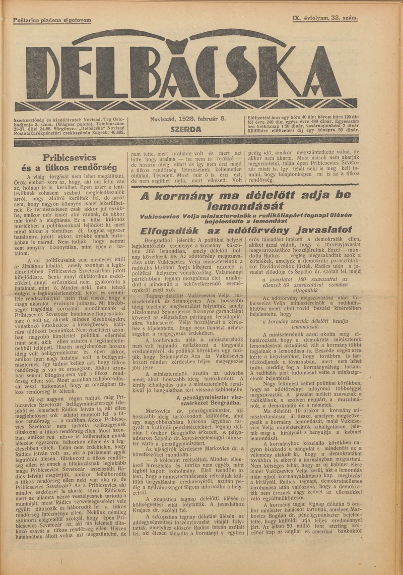 Délbácska, 9. évf. 1928. február 8. 32. sz.