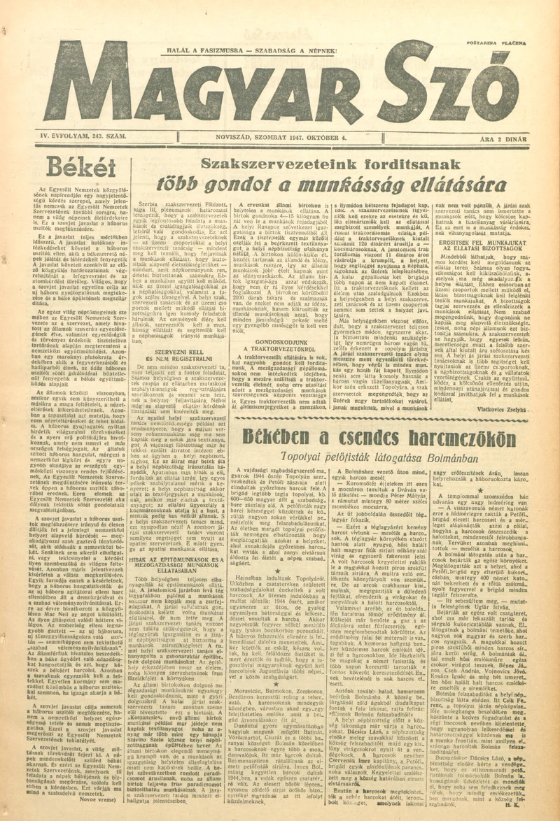 Magyar Szó, 4. évf. 1947. október 4. 243. sz. 1–6. oldal