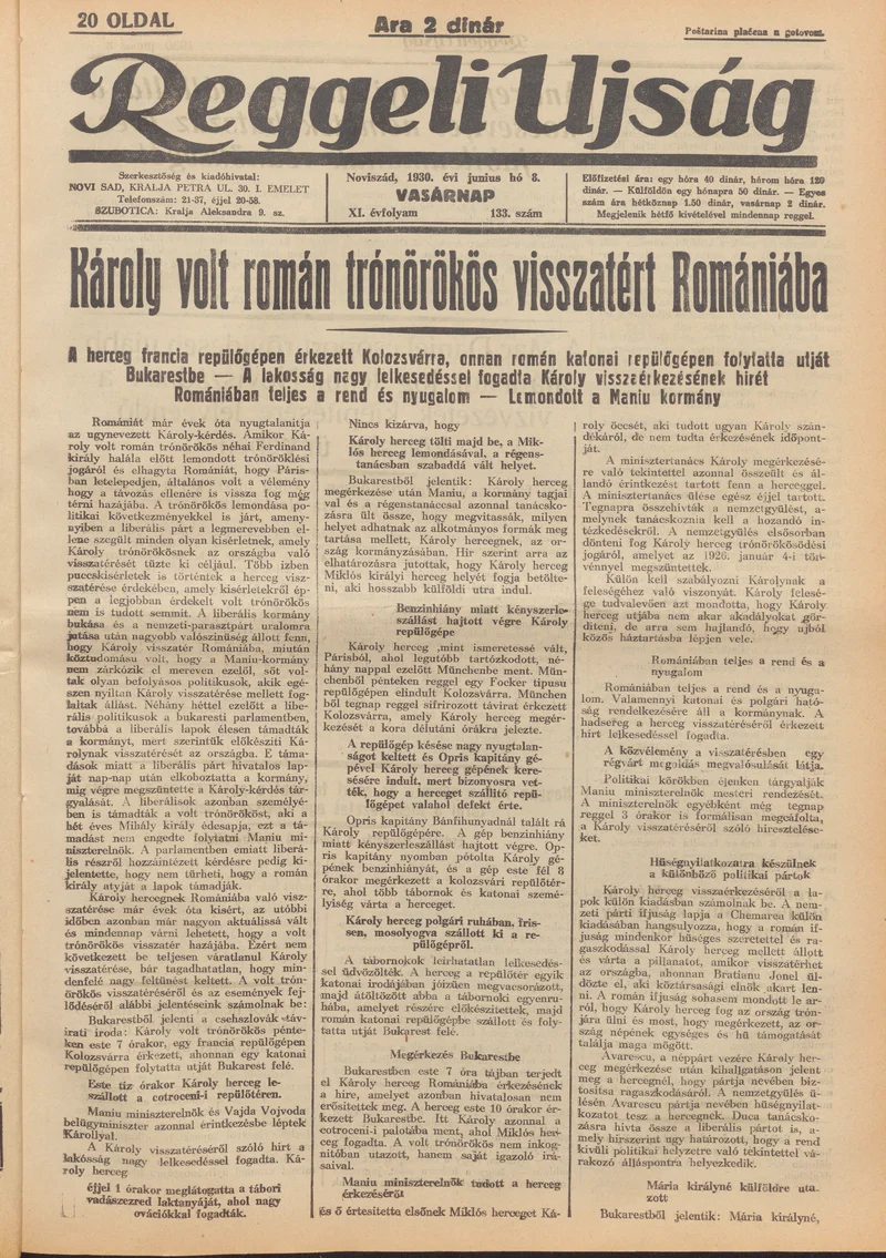 Reggeli Újság, 11. évf. 1930. június 8. 133. sz.