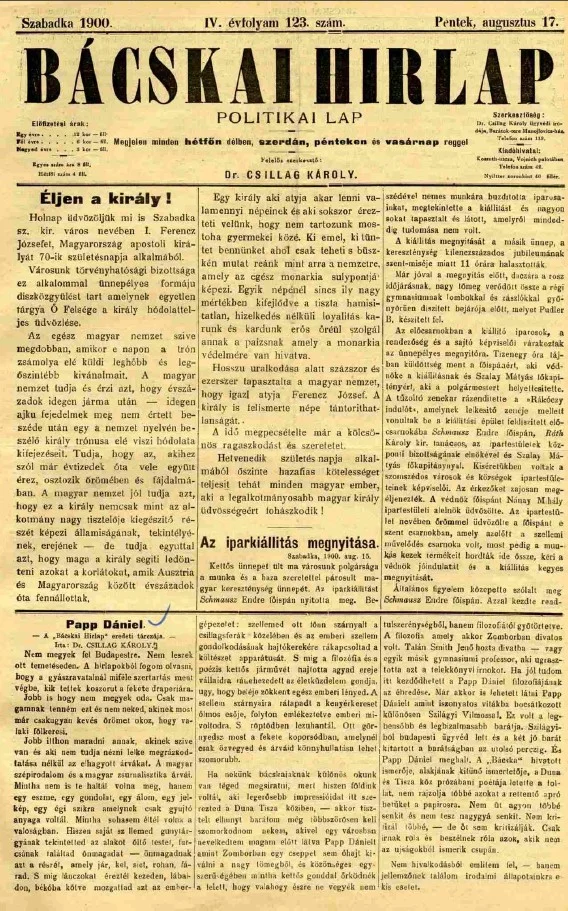 Bácskai Hirlap, 4. évf. 1900. augusztus 17. 123. sz.