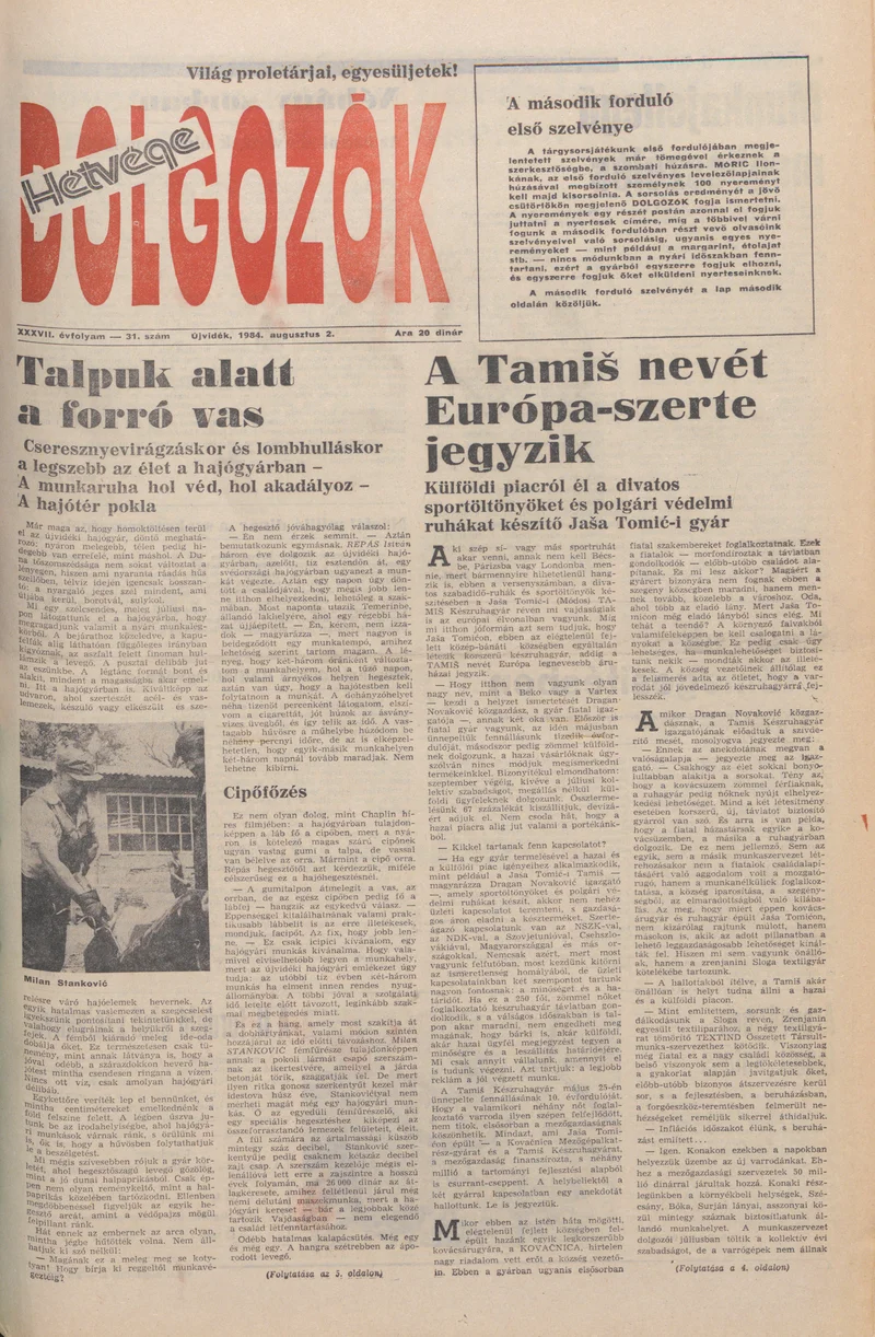 Dolgozók, 38. évf. 1984. augusztus 2. 31. sz.