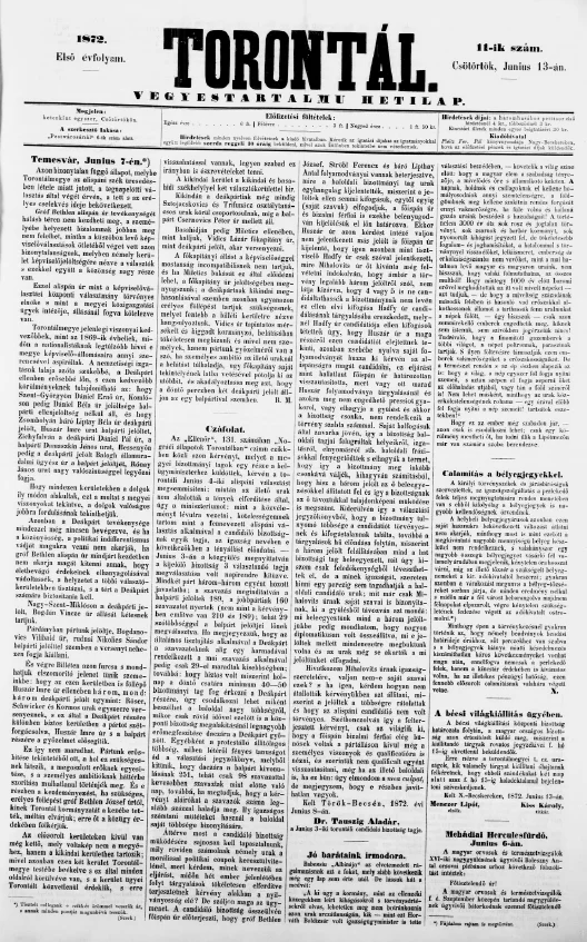 Torontál, 1. évf. 1872. június 13. 11. sz.