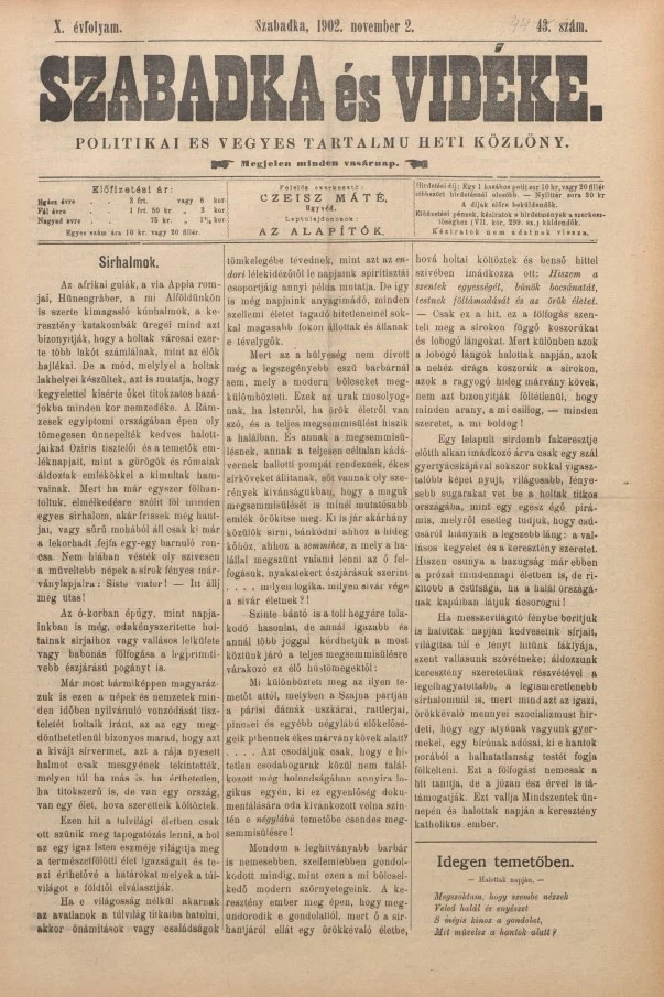 Szabadka és vidéke II, 10. évf. 1902. november 2. 44. sz.