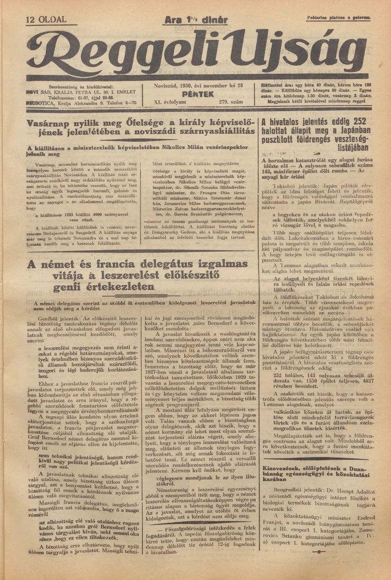 Reggeli Újság, 11. évf. 1930. november 28. 279. sz.