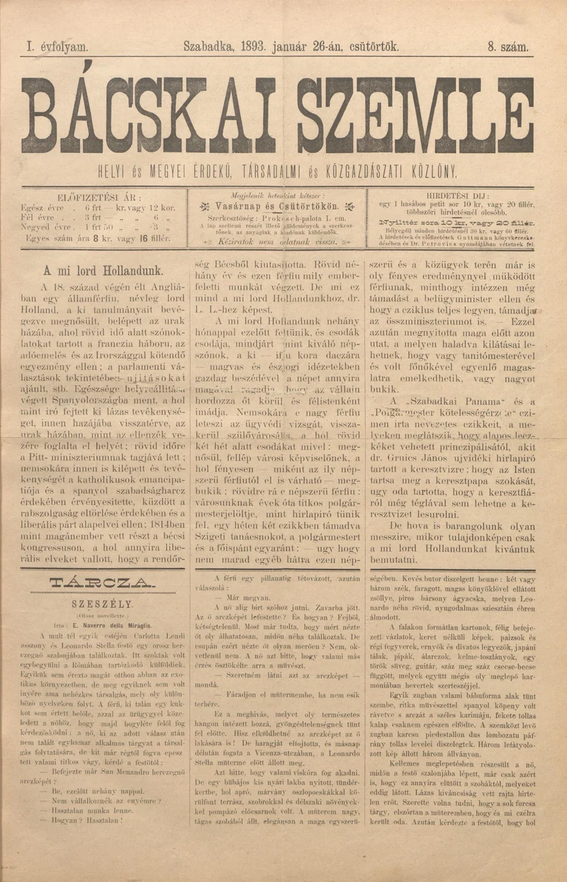 Bácskai Szemle, 1. évf. 1893. január 26. 8. sz.