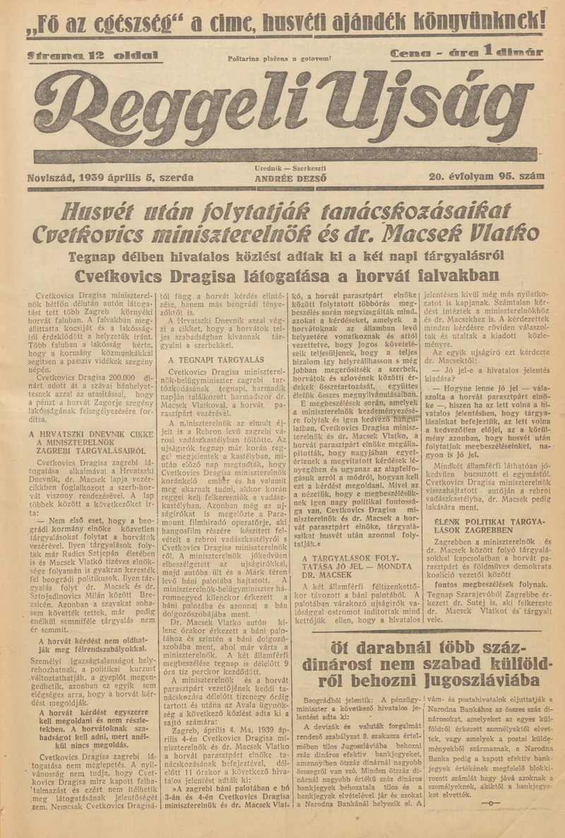 Reggeli Újság, 20. évf. 1939. április 5. 95. sz.