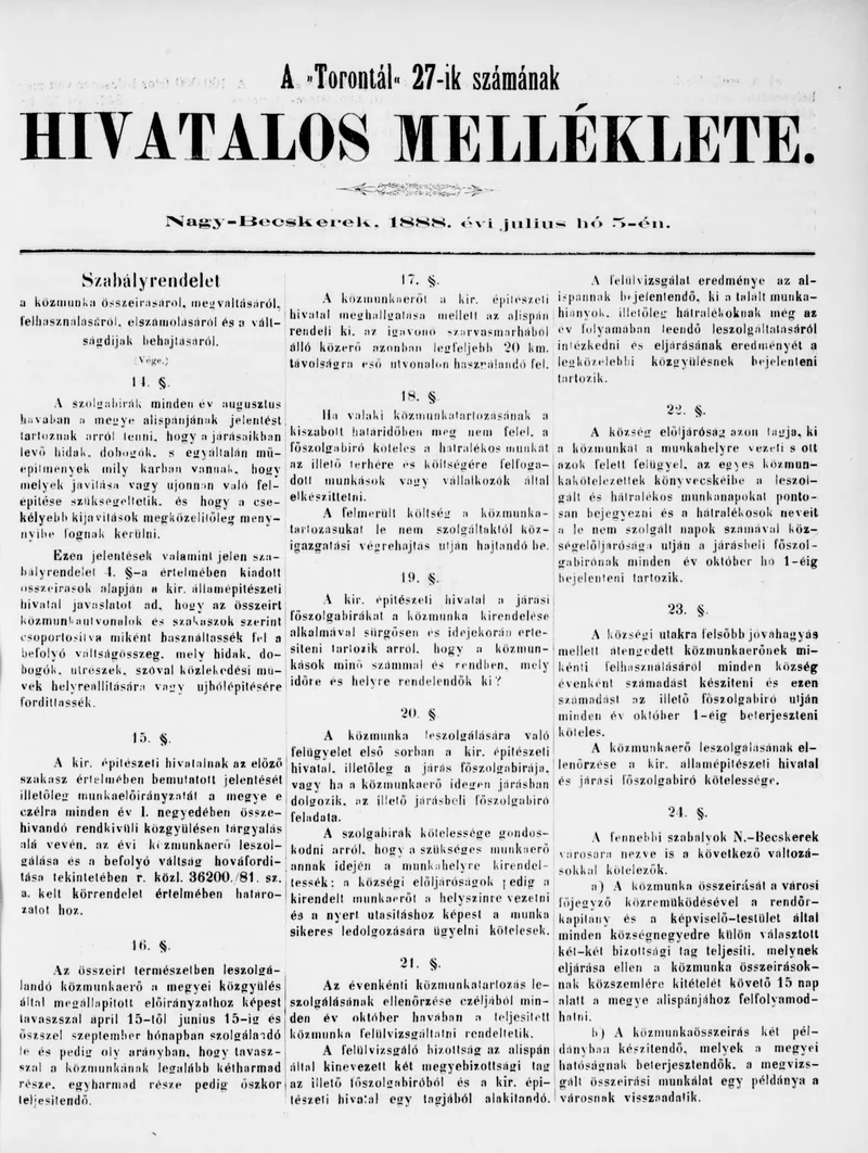 A Totontál  hivatalos melléklete, 1. évf. 1888. július 5. 27. sz.