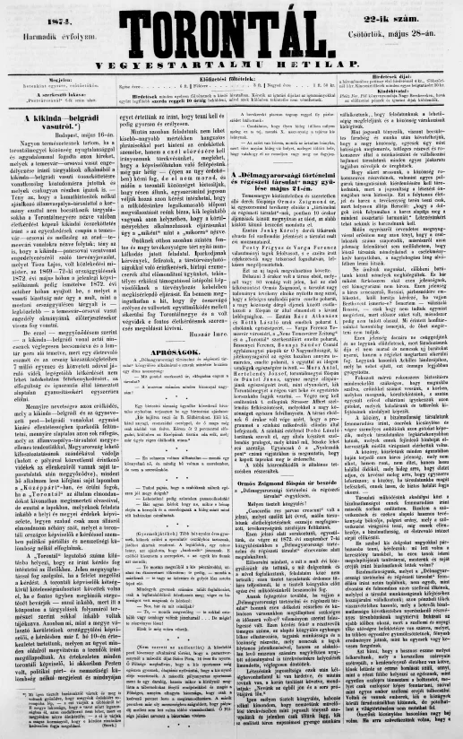 Torontál, 3. évf. 1874. május 28. 22. sz.