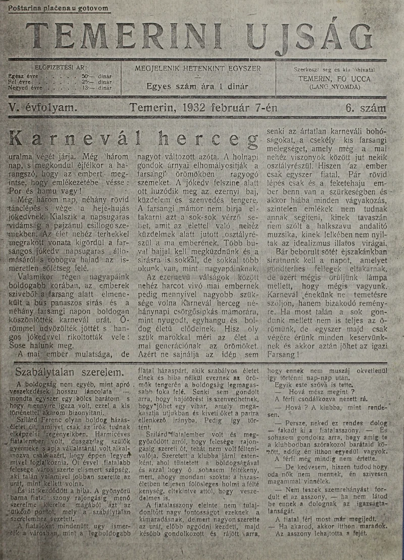 Temerini Újság 1928-1944, 5. évf. 1932. február 7. 6. sz.