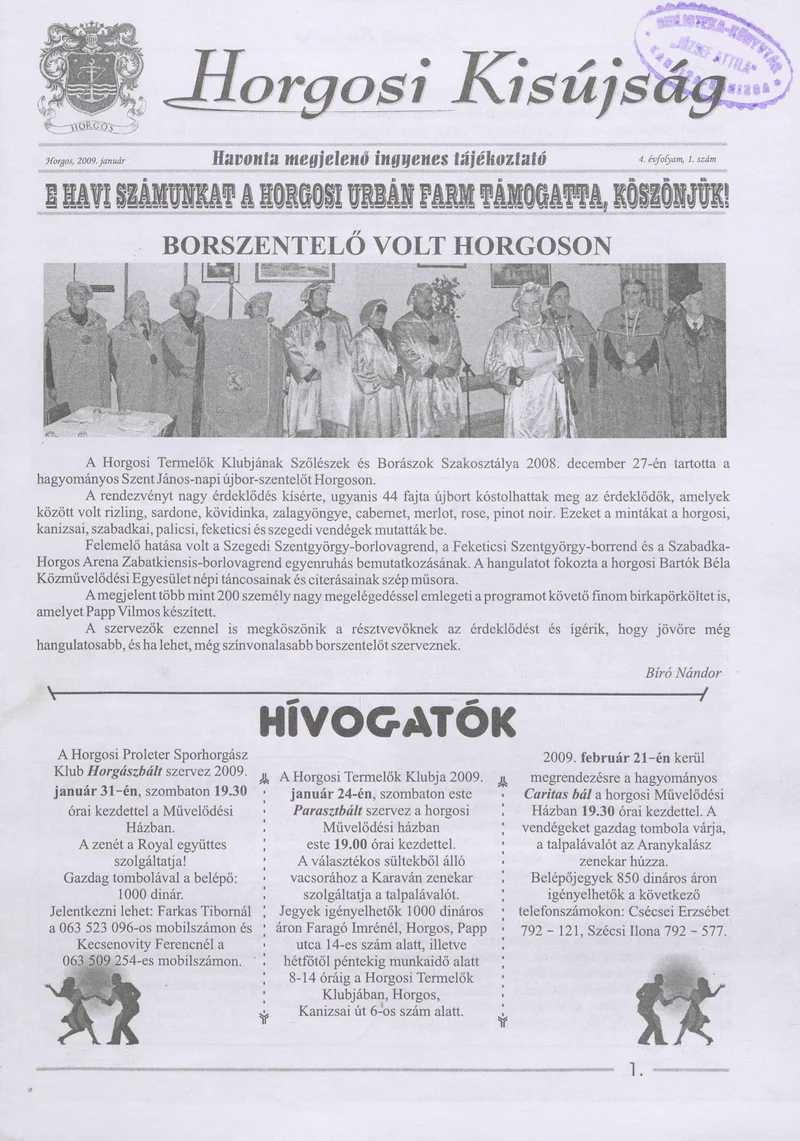 Horgosi Kisújság, 4. évf. 2009. január. 1. sz.