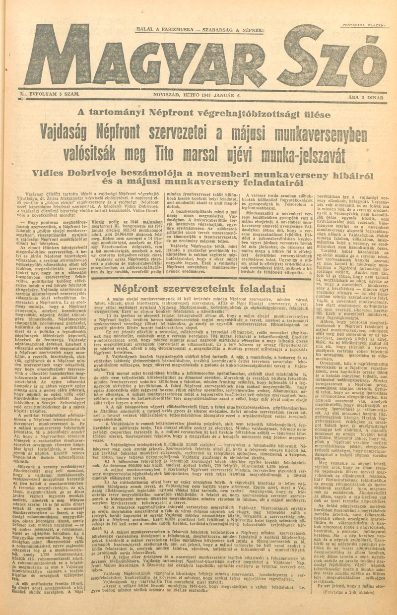 Magyar Szó, 4. évf. 1947. január 6. 5. sz. 1–4. oldal