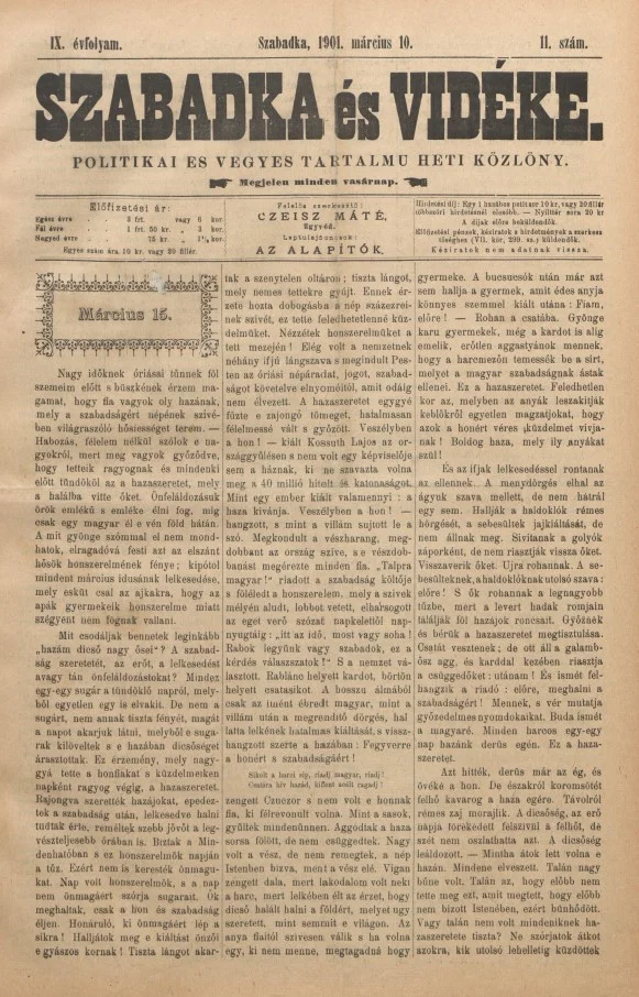 Szabadka és vidéke II, 9. évf. 1901. március 10. 11. sz.